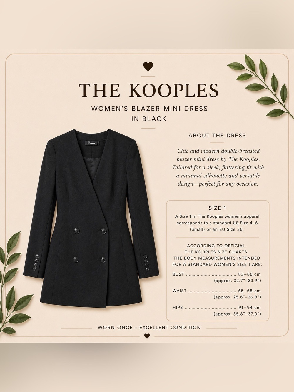 The Kooples Black Blazer Mini Double Breasted